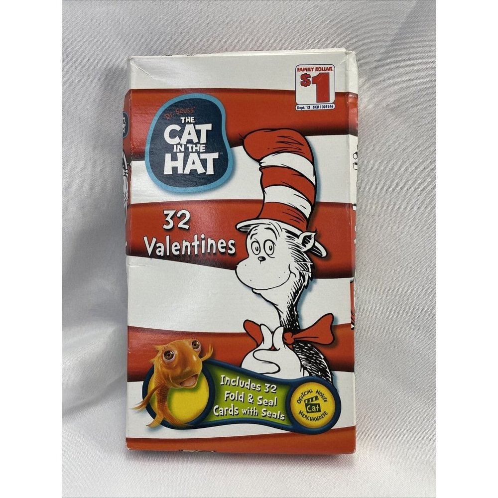 Dr. Seuss Cat in the Hat Movie Valentine's Day 32 Cards Vintage Kids School Card